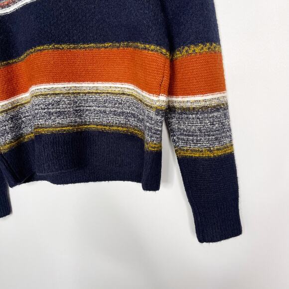 New Skies Are Blue XSmall XS Navy Blue Orange Textured Striped Crew Neck Sweater - Picture 6 of 10